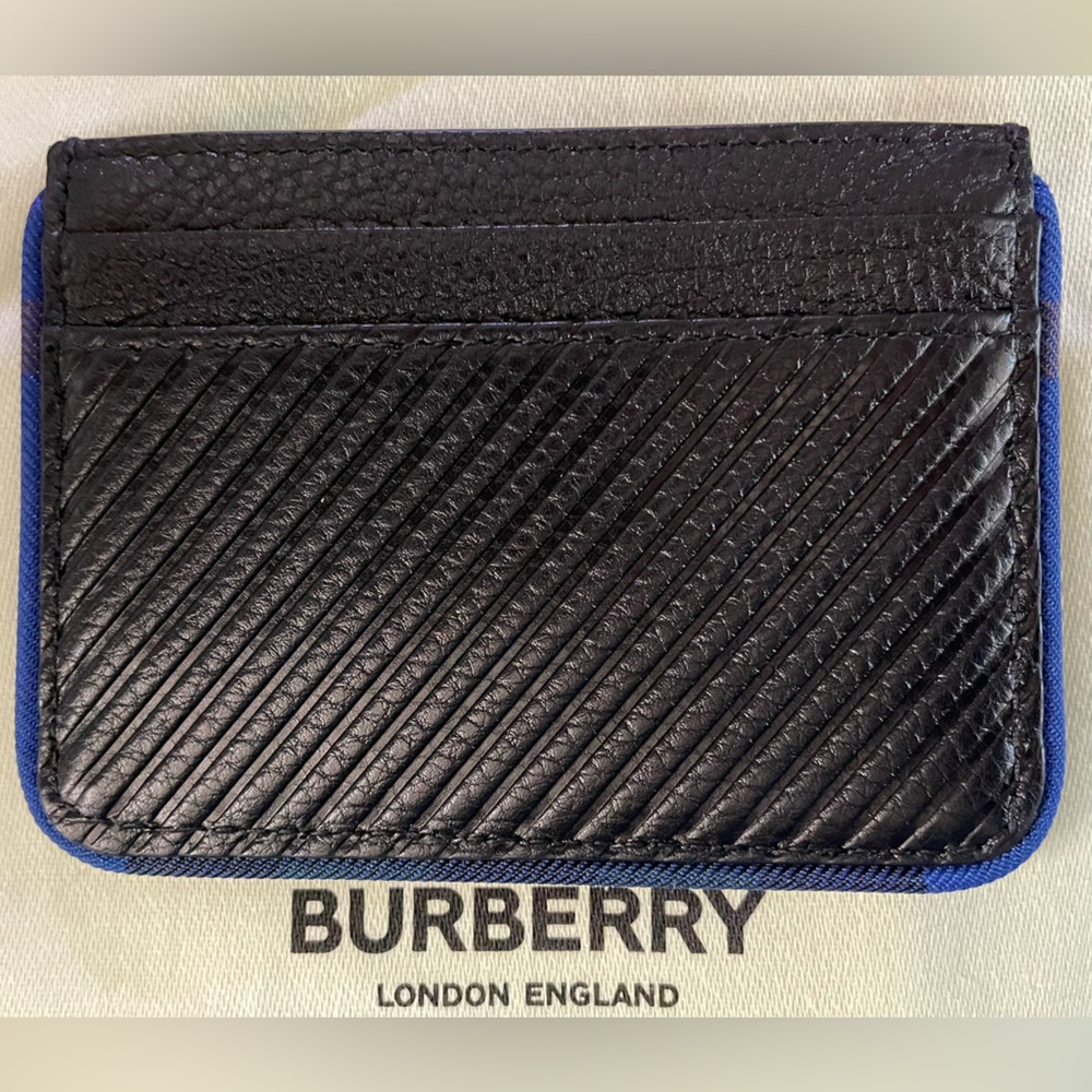 NWT Burberry Heritage EKD Embossed Leather Card Case Black Blue Authentic - Picture 2 of 4